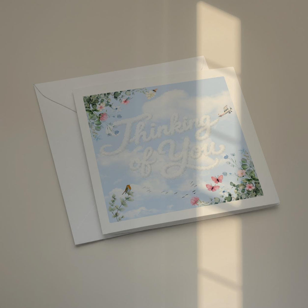 Thinking of You Card for Friend or Loved One, Soft Sky and Floral Design