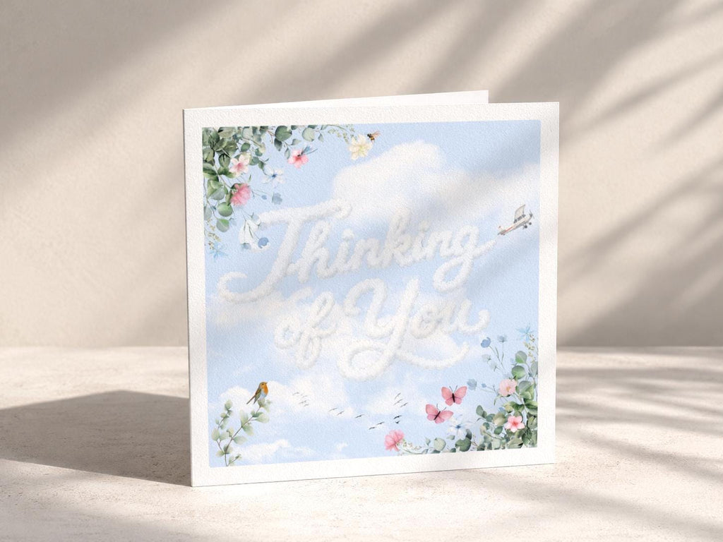 Thinking of You Card for Friend or Loved One, Soft Sky and Floral Design