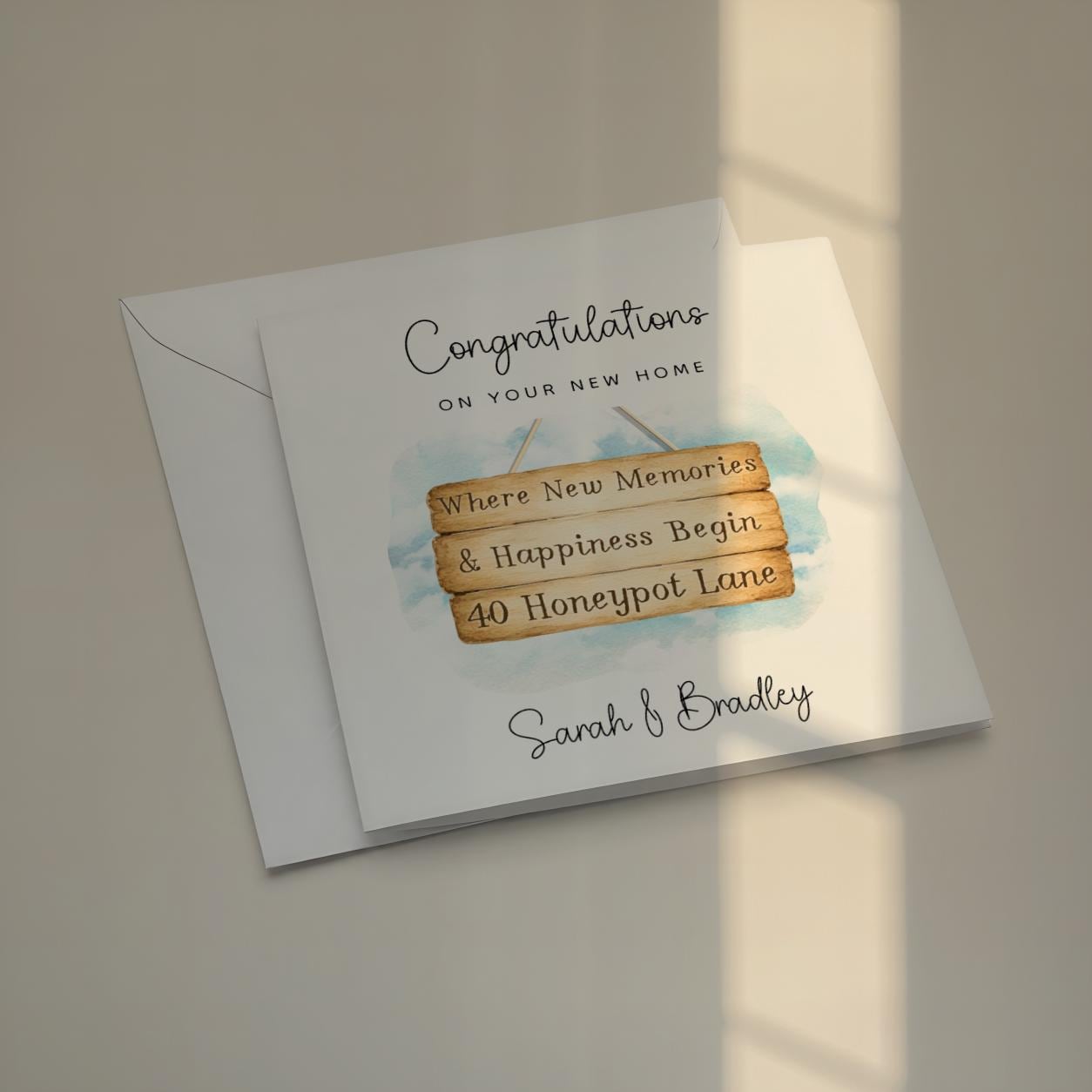 Personalised New Home Card with Custom Address and Names for a Couple