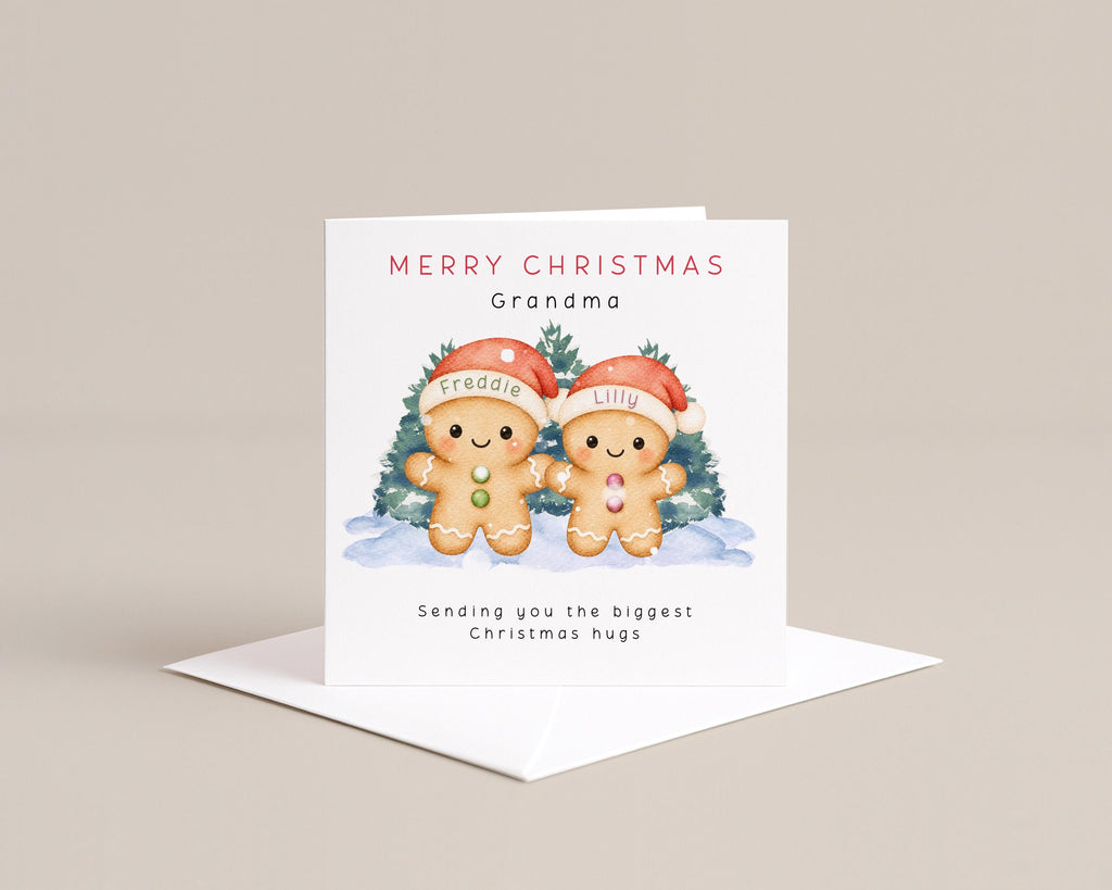 Personalised Family Christmas Card with Named Gingerbread Children and Custom Recipient Wording