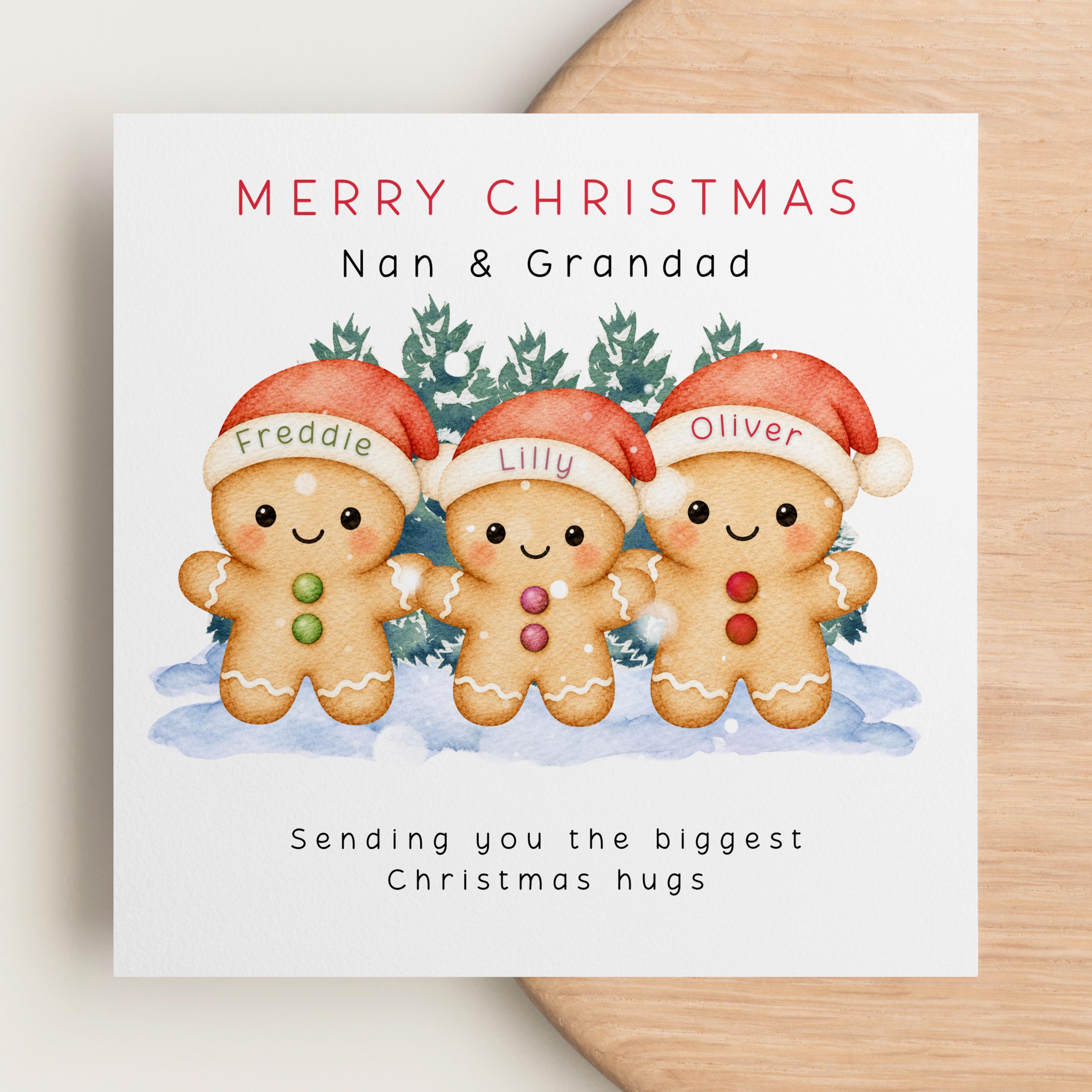 Personalised Family Christmas Card with Named Gingerbread Children and Custom Recipient Wording