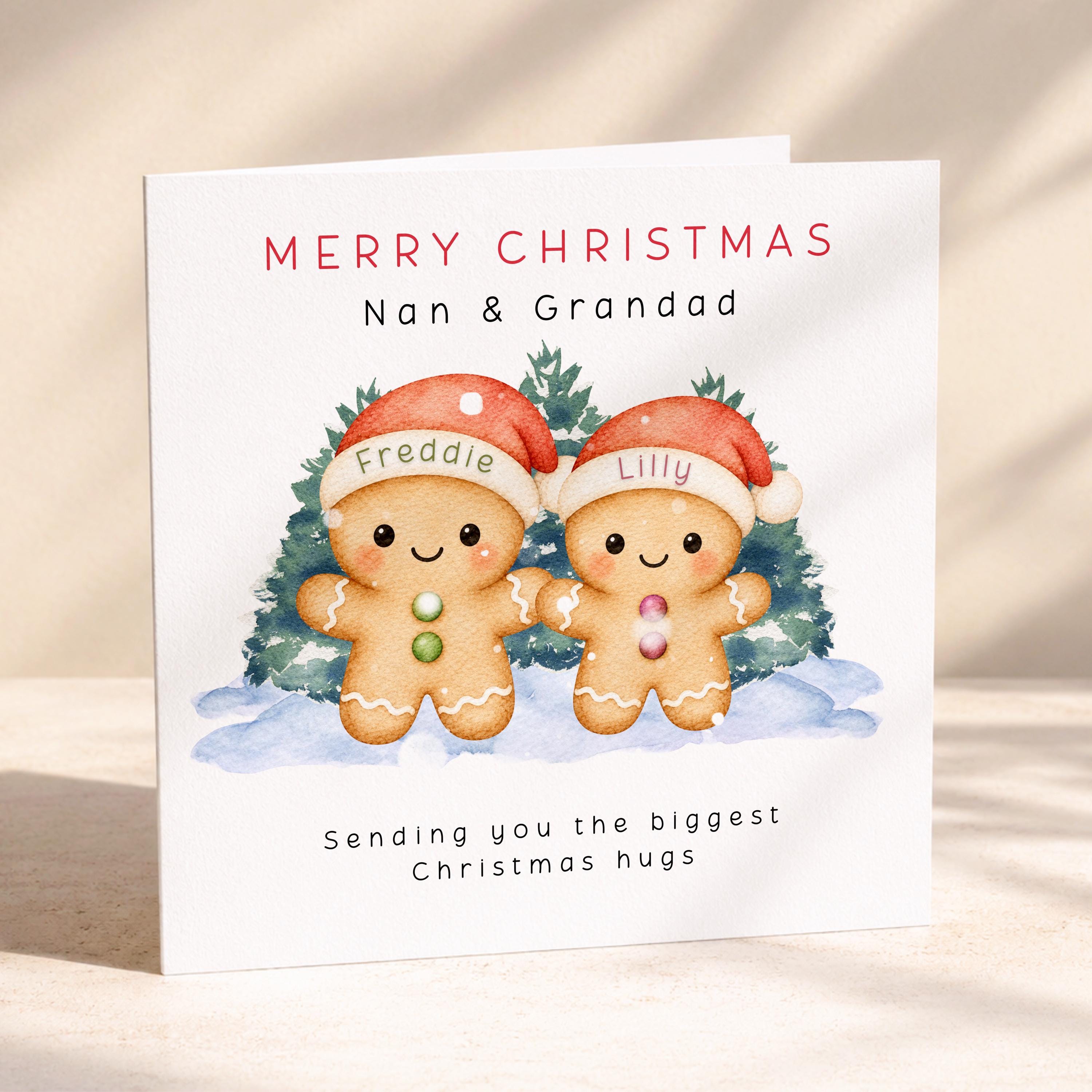Personalised Family Christmas Card with Named Gingerbread Children and Custom Recipient Wording