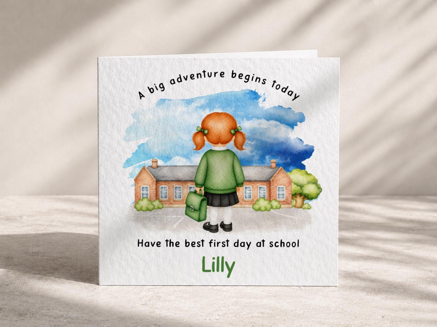 First day at school card for girl, New Starter Card, Custom Name and Uniform