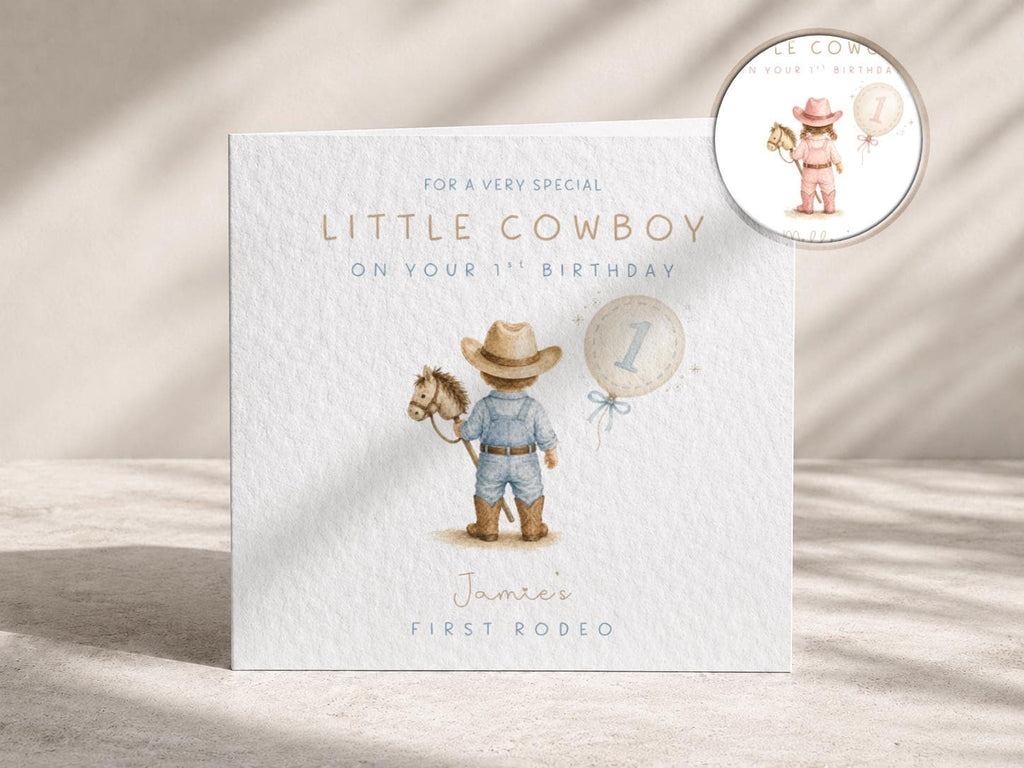 1st Birthday Card Personalised First Rodeo For Baby Boy or Baby Girl, Son, Daughter