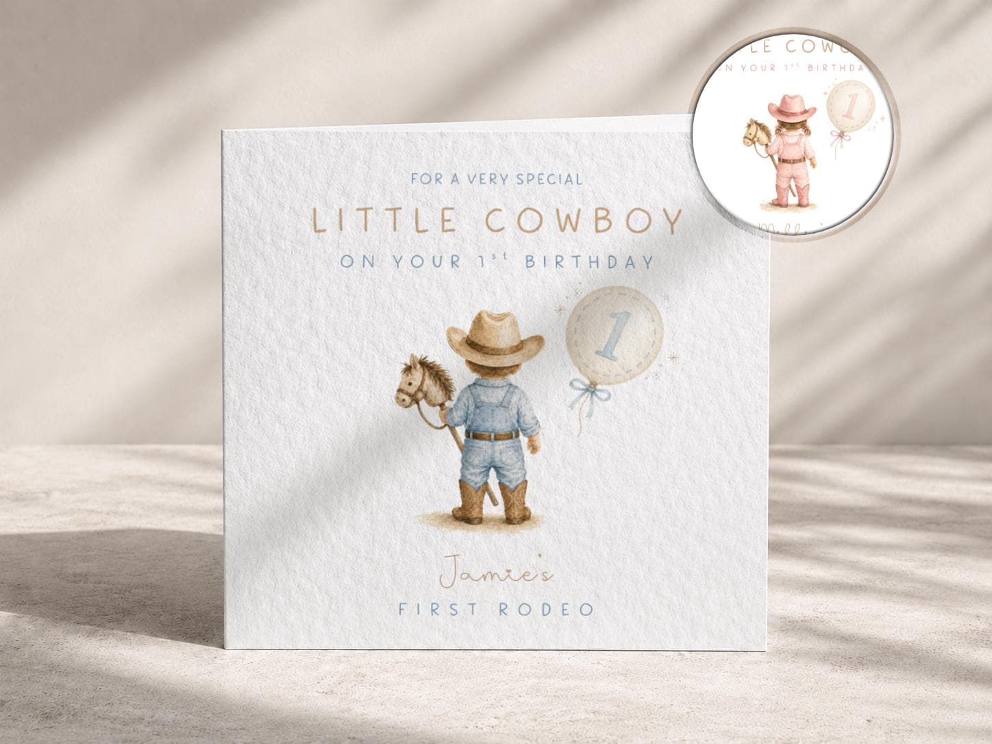 1st Birthday Card Personalised First Rodeo For Baby Boy or Baby Girl, Son, Daughter