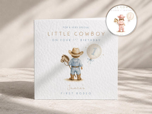 1st Birthday Card Personalised First Rodeo For Baby Boy or Baby Girl, Son, Daughter