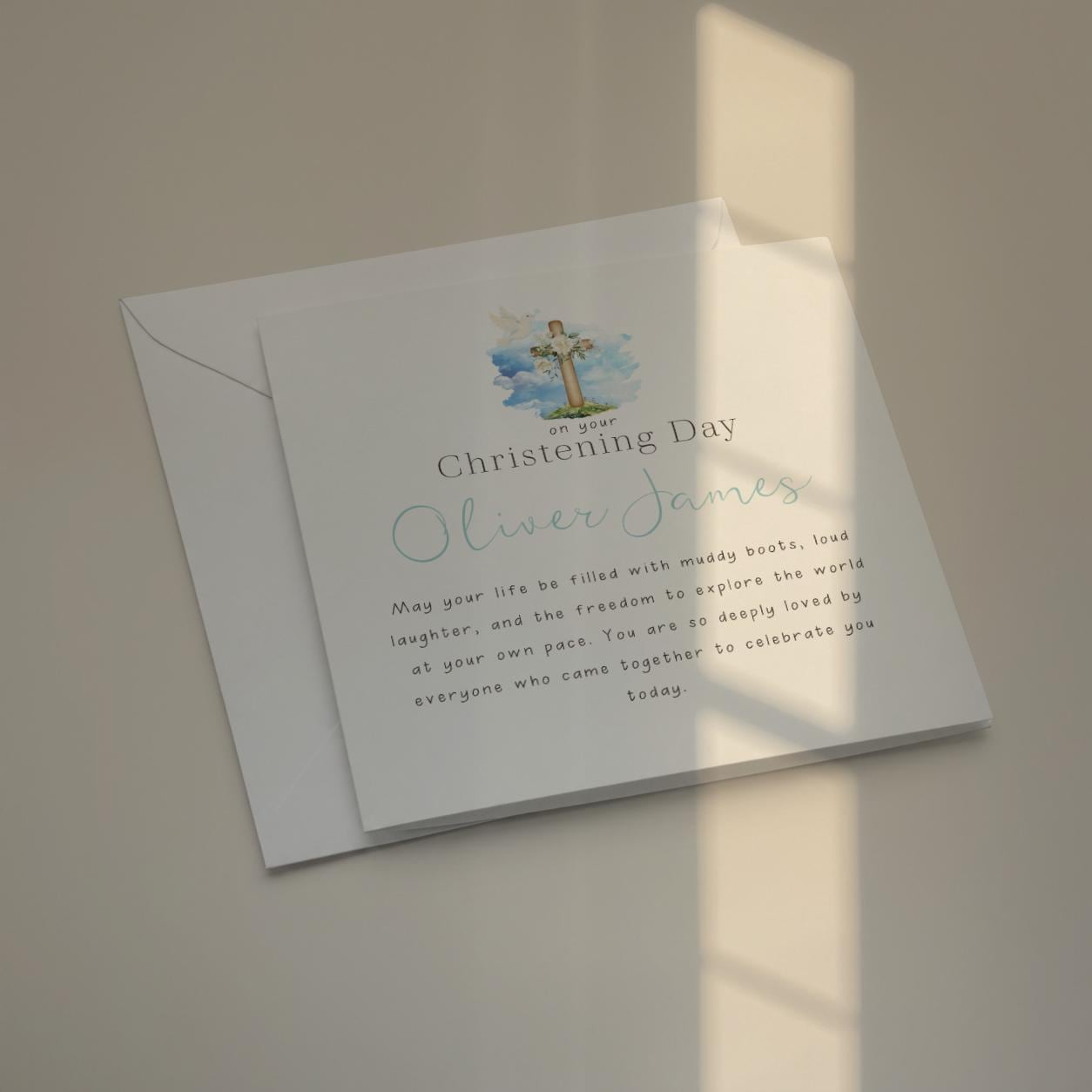 On Your Christening Day Card Personalised Name for Girl or Boy, Pink & Blue