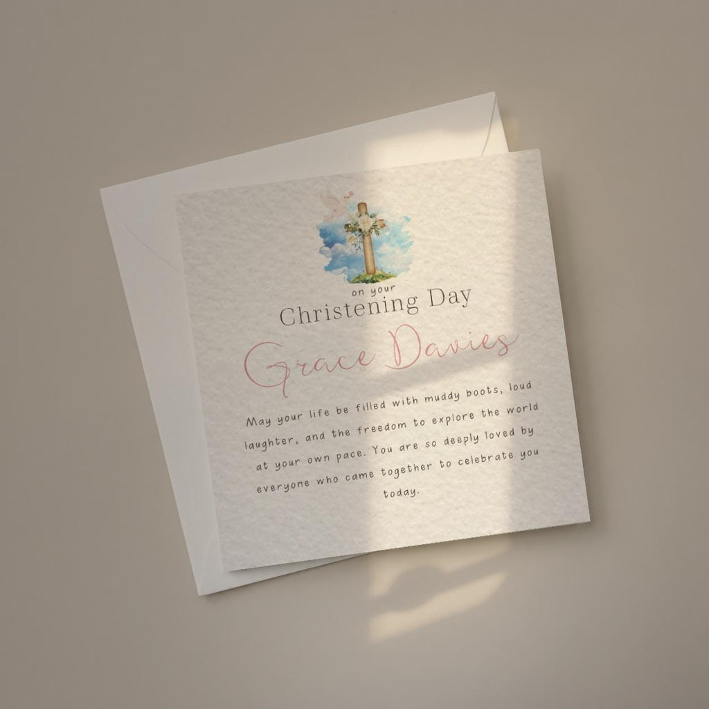 On Your Christening Day Card Personalised Name for Girl or Boy, Pink & Blue
