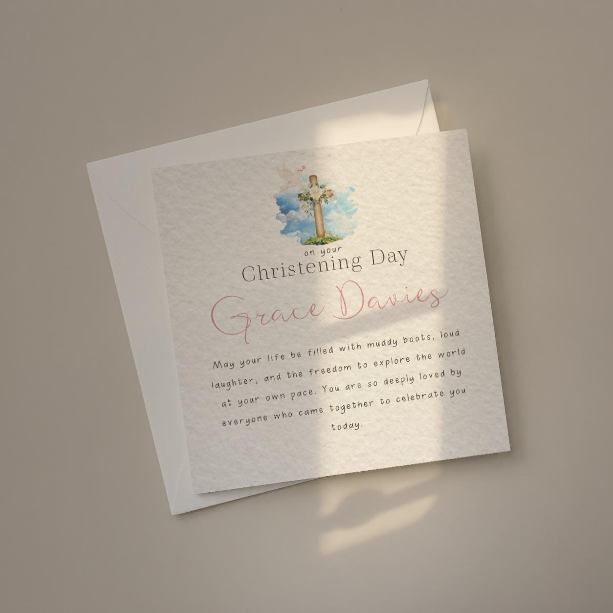 On Your Christening Day Card Personalised Name for Girl or Boy, Pink & Blue