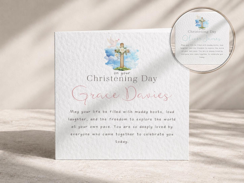 On Your Christening Day Card Personalised Name for Girl or Boy, Pink & Blue