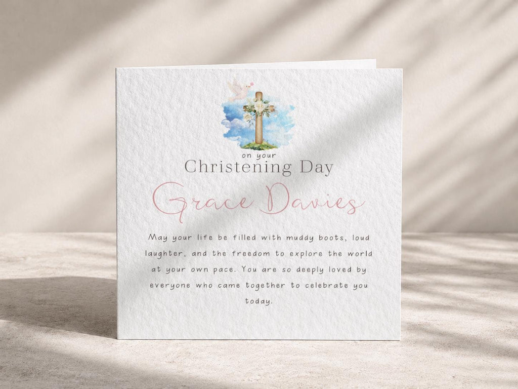 On Your Christening Day Card Personalised Name for Girl or Boy, Pink & Blue