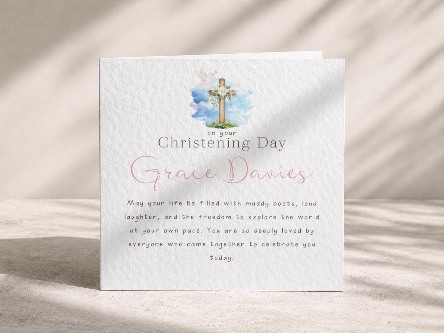 On Your Christening Day Card Personalised Name for Girl or Boy, Pink & Blue