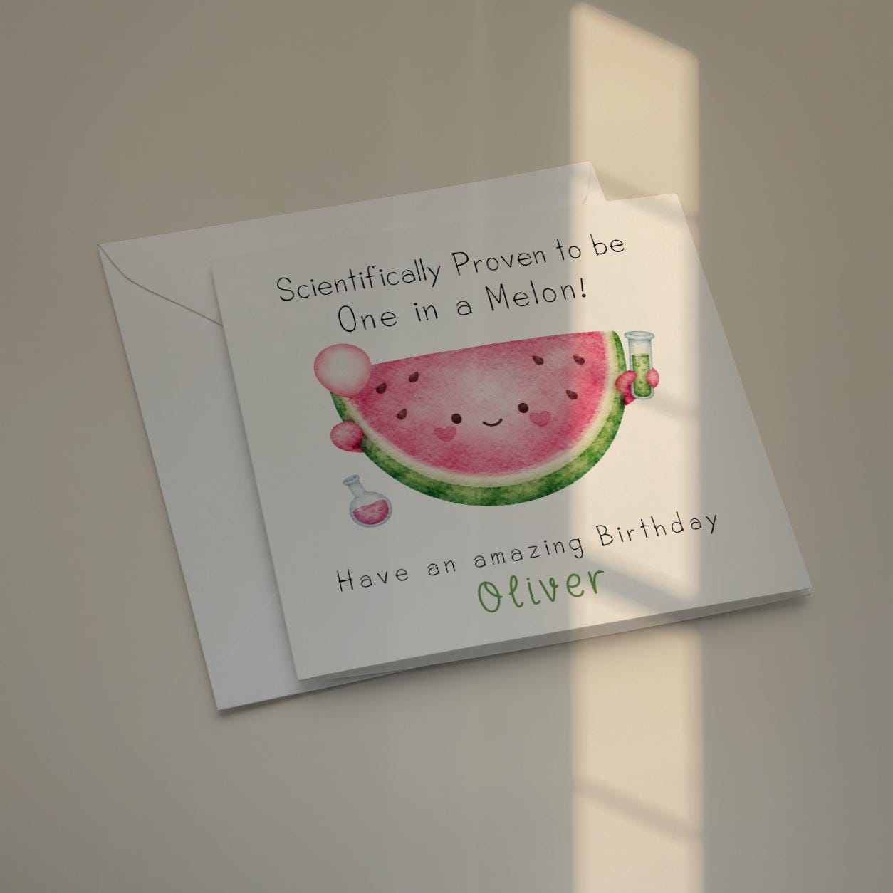 Personalised Watermelon Birthday Card, One In A Melon Pun for Any Age, Custom Name