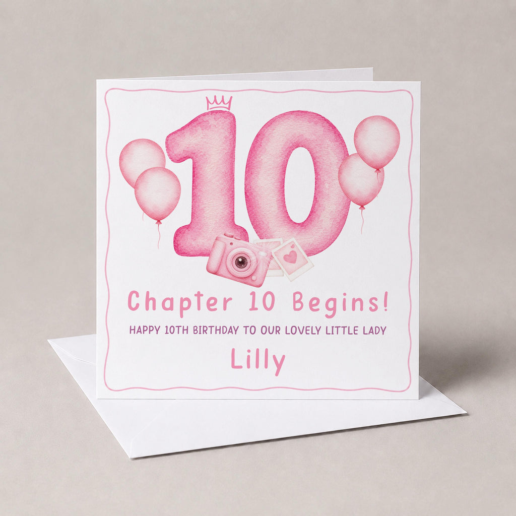 Personalised 10th Birthday Card for Girl, Daughter Turning Ten, Chapter 10
