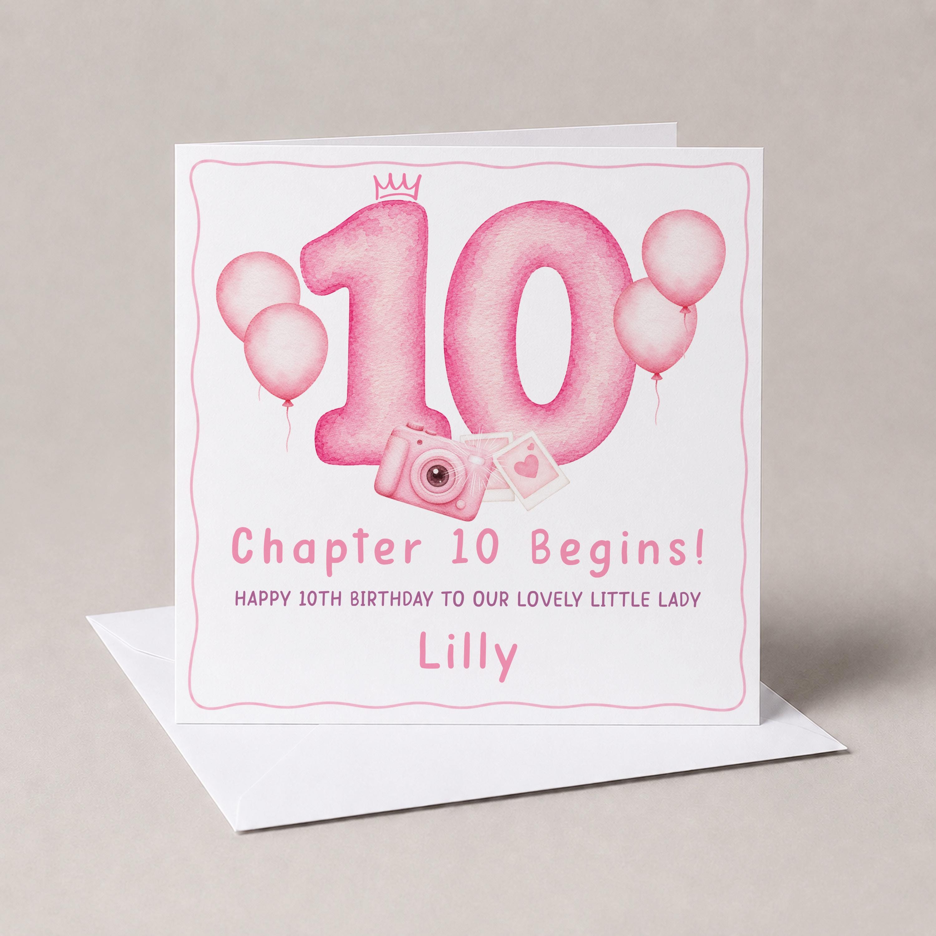 Personalised 10th Birthday Card for Girl, Daughter Turning Ten, Chapter 10