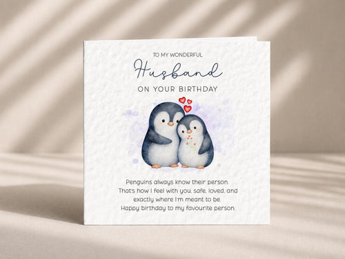 Birthday Card for Husband, Couple Penguin Couple with Romantic Message, Love Verse