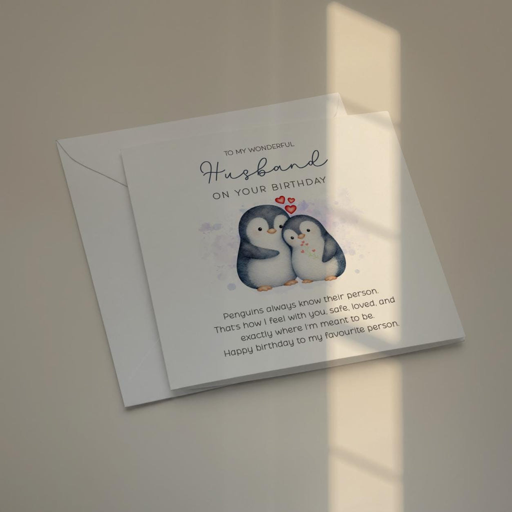 Birthday Card for Husband, Couple Penguin Couple with Romantic Message, Love Verse