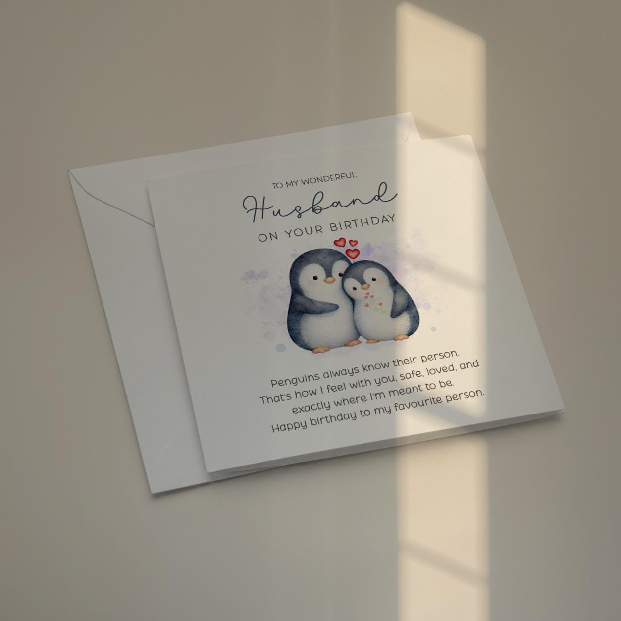 Birthday Card for Husband, Couple Penguin Couple with Romantic Message, Love Verse