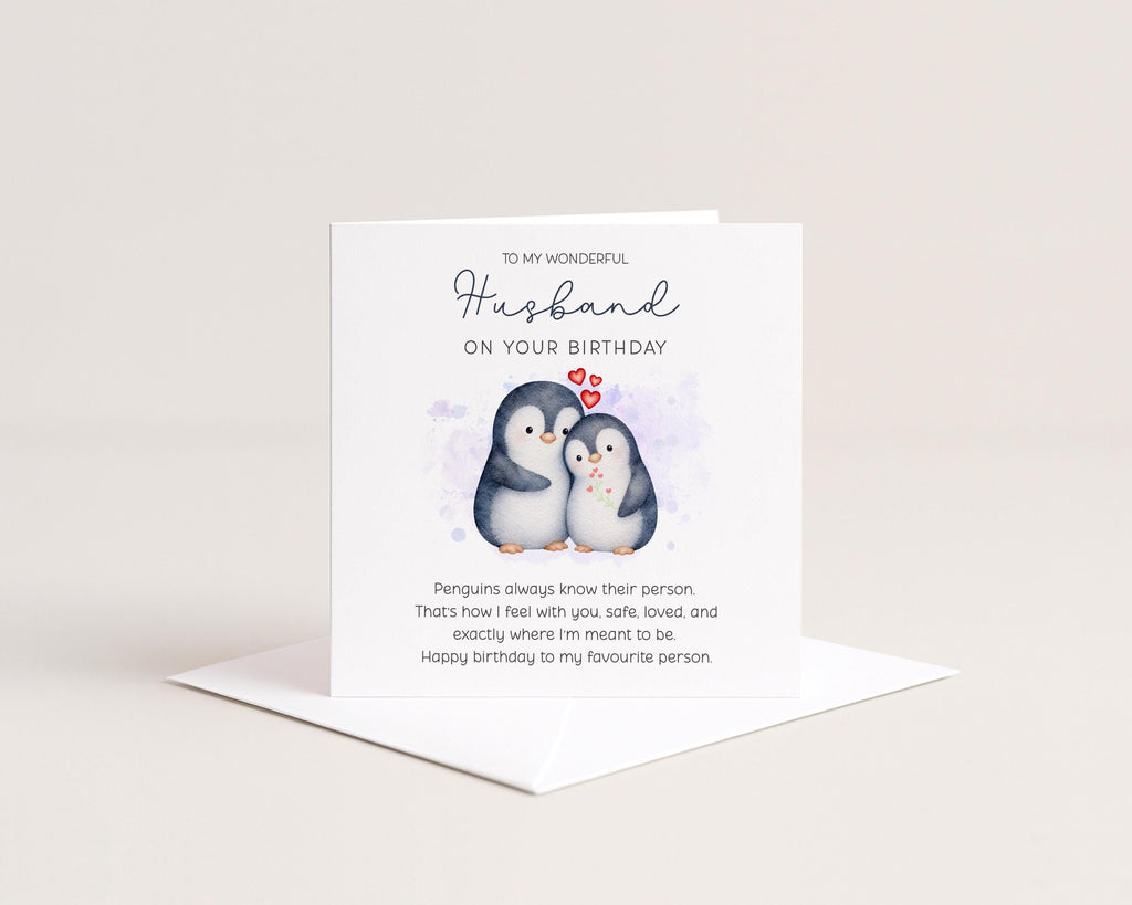 Birthday Card for Husband, Couple Penguin Couple with Romantic Message, Love Verse
