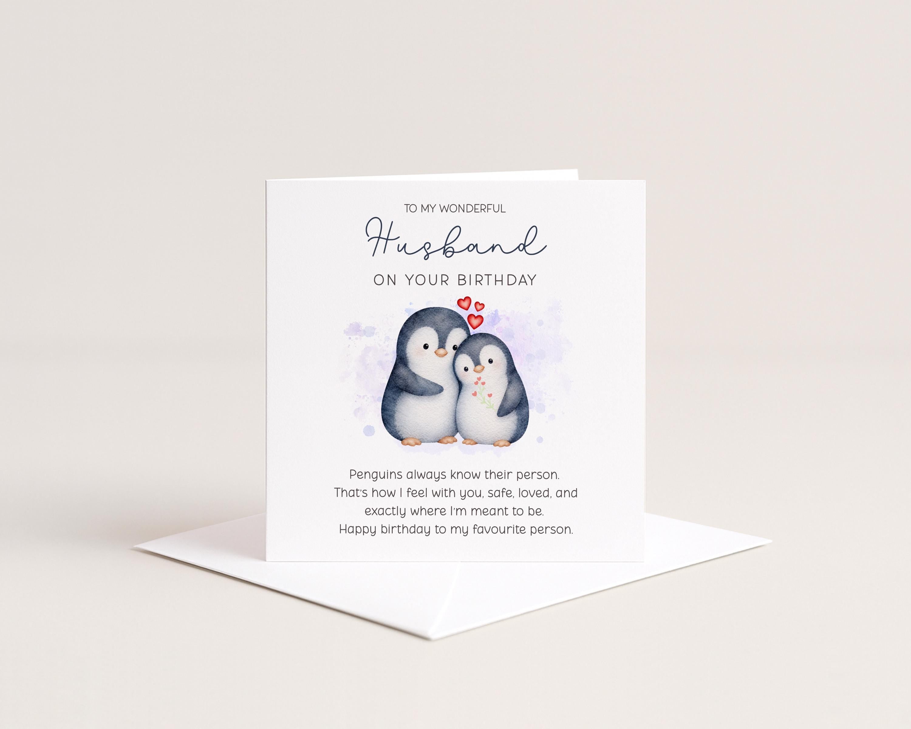 Birthday Card for Husband, Couple Penguin Couple with Romantic Message, Love Verse