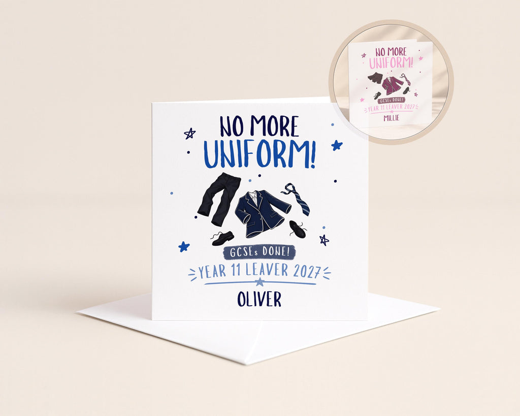 Blue School Leaver Card Personalised Year 11 GCSE 2027 For Boy