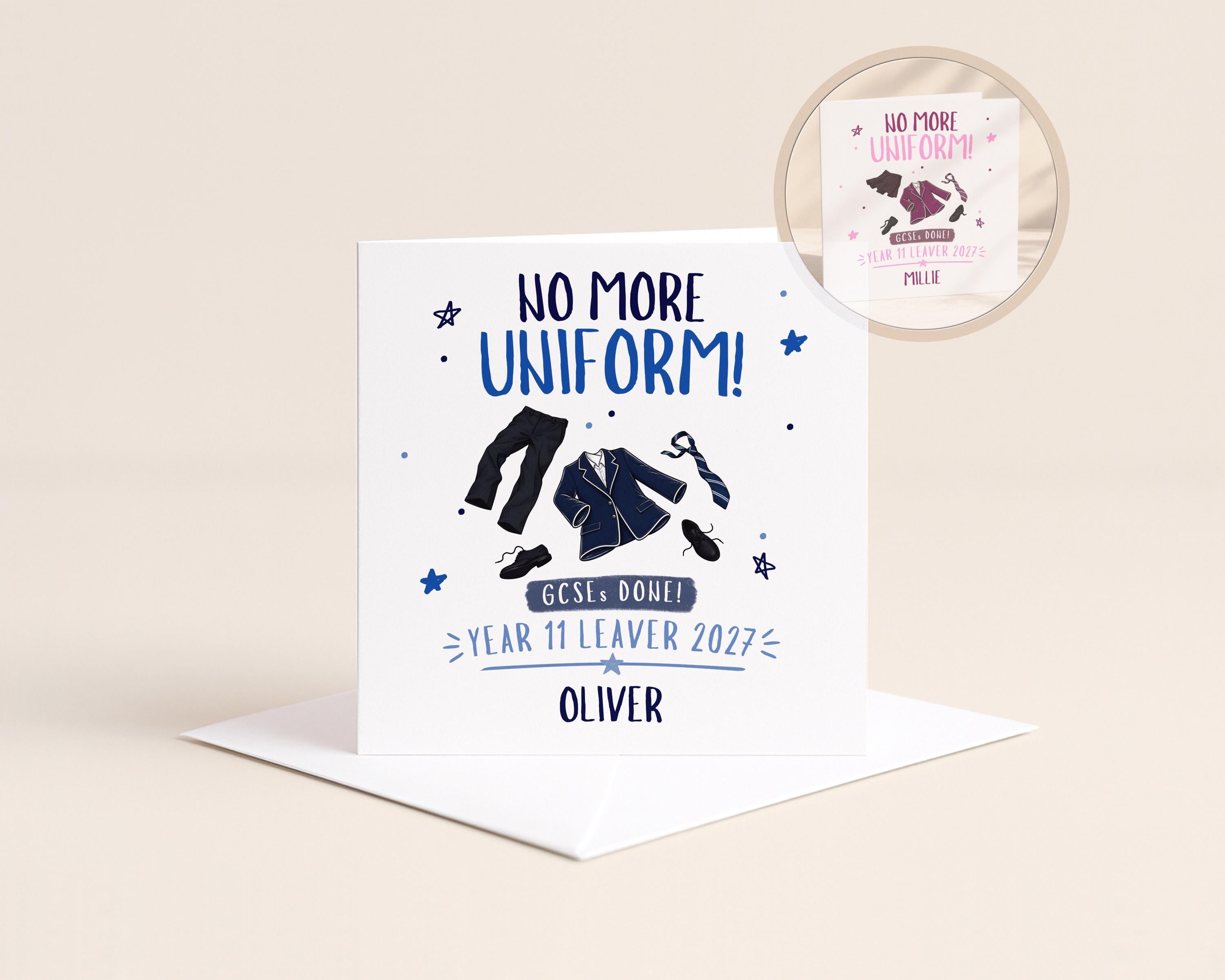 Blue School Leaver Card Personalised Year 11 GCSE 2027 For Boy