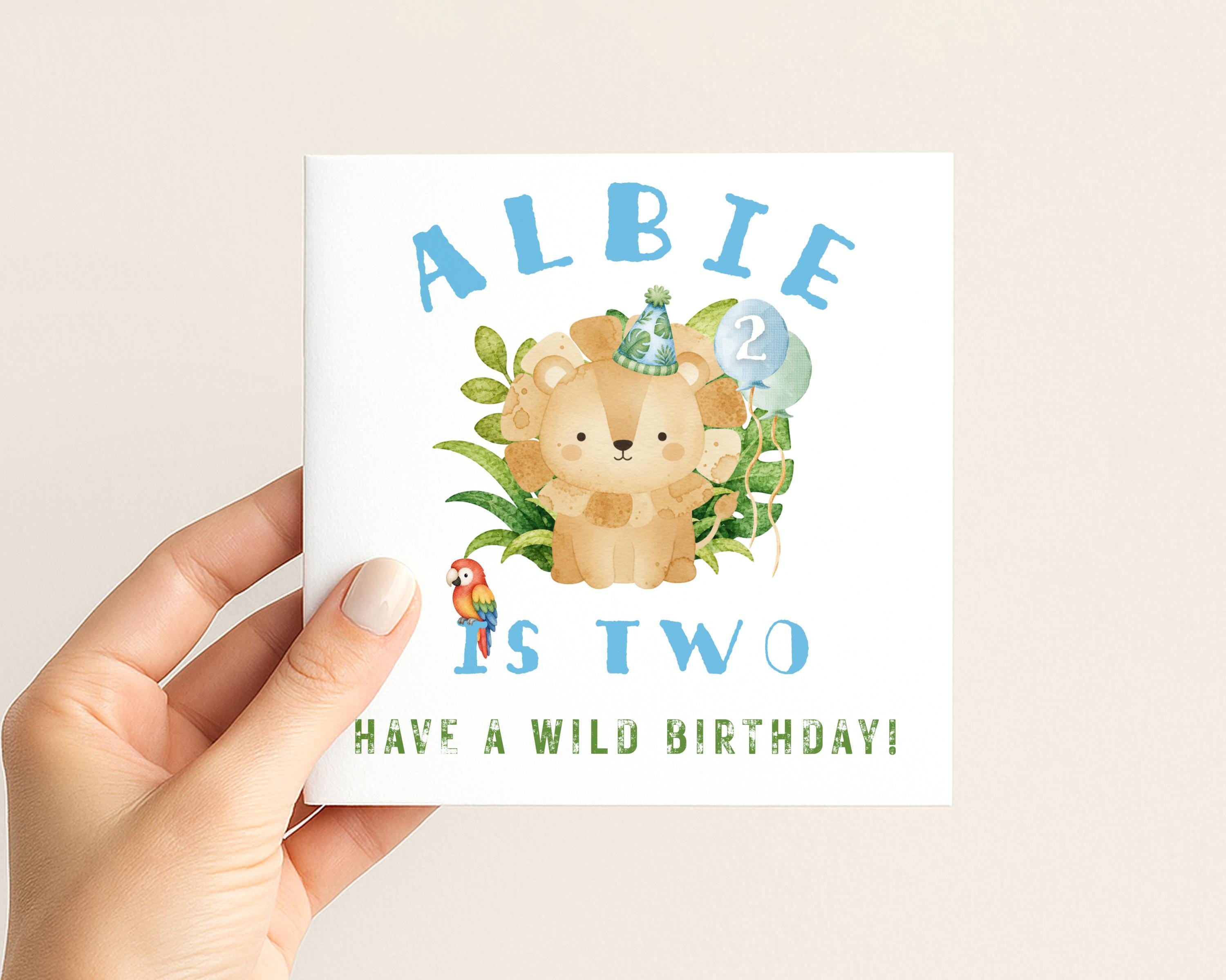 Personalised safari lion birthday card for boy age six with name