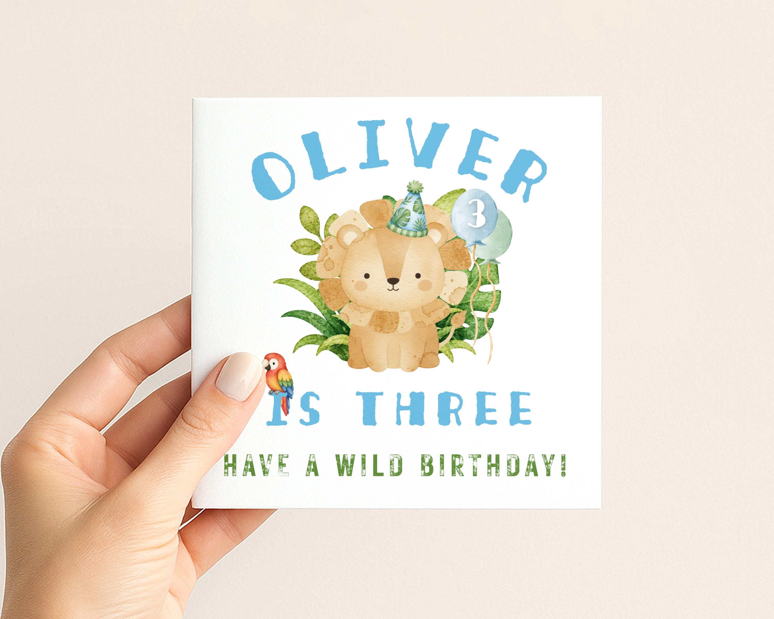 Close view of personalised safari lion birthday card design
