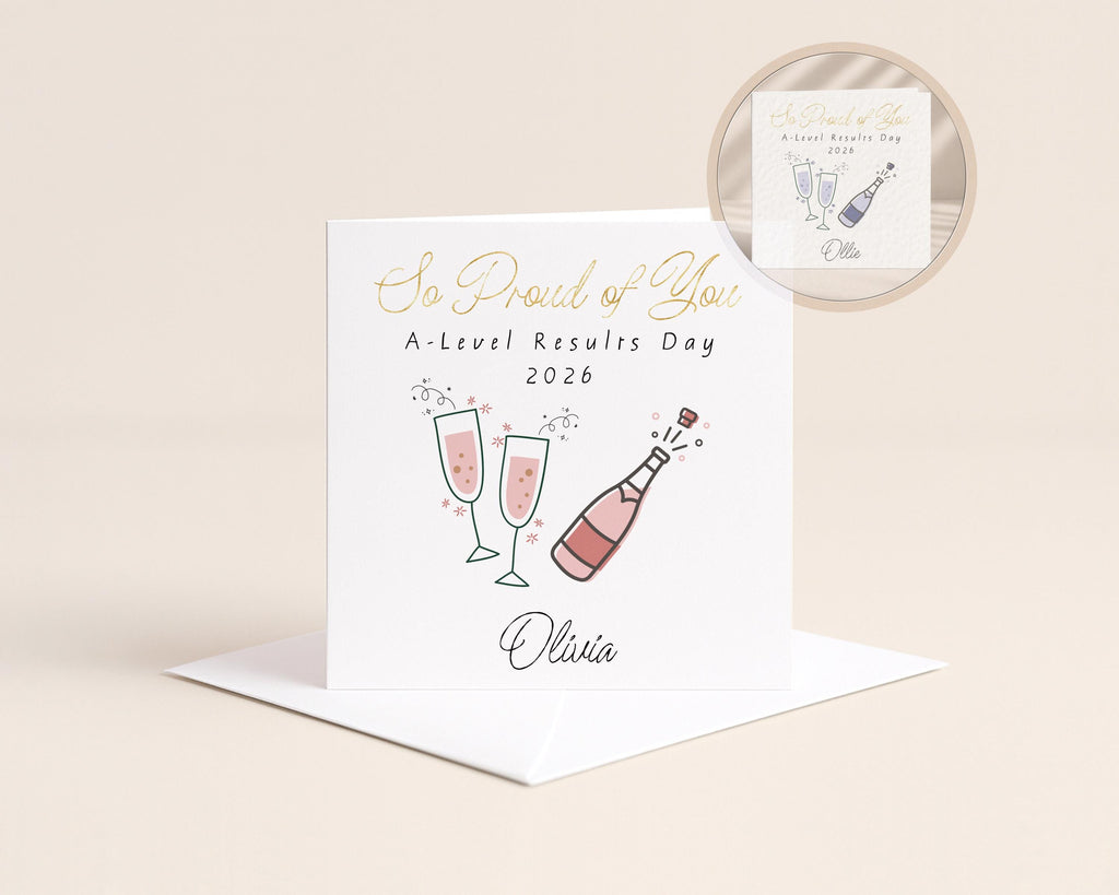 Personalised Pink A Level Results Card 2026 With Gold Foil