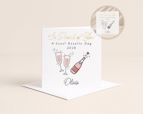 Personalised Pink A Level Results Card 2026 With Gold Foil
