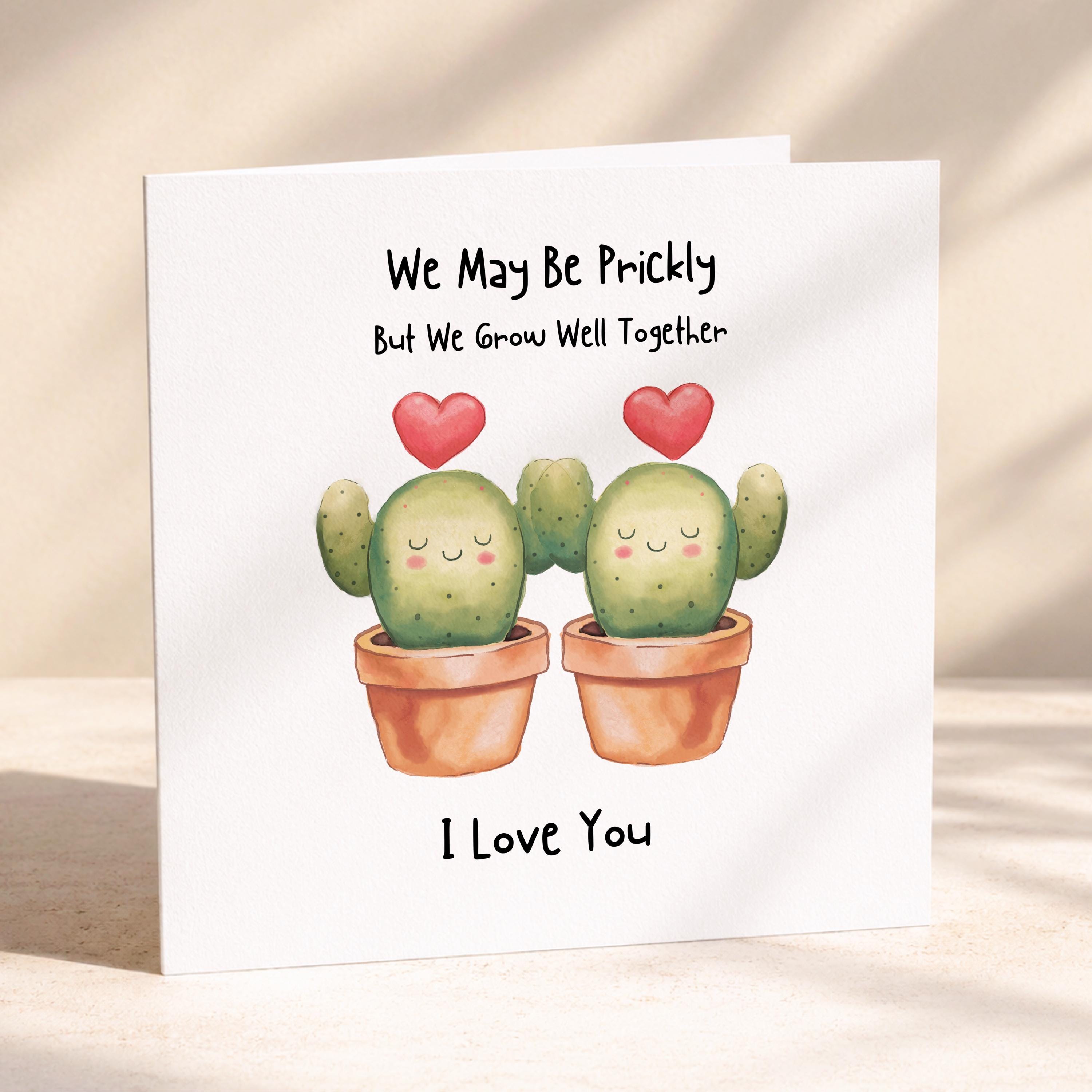 Watercolour cactus couple card for boyfriend girlfriend husband or wife