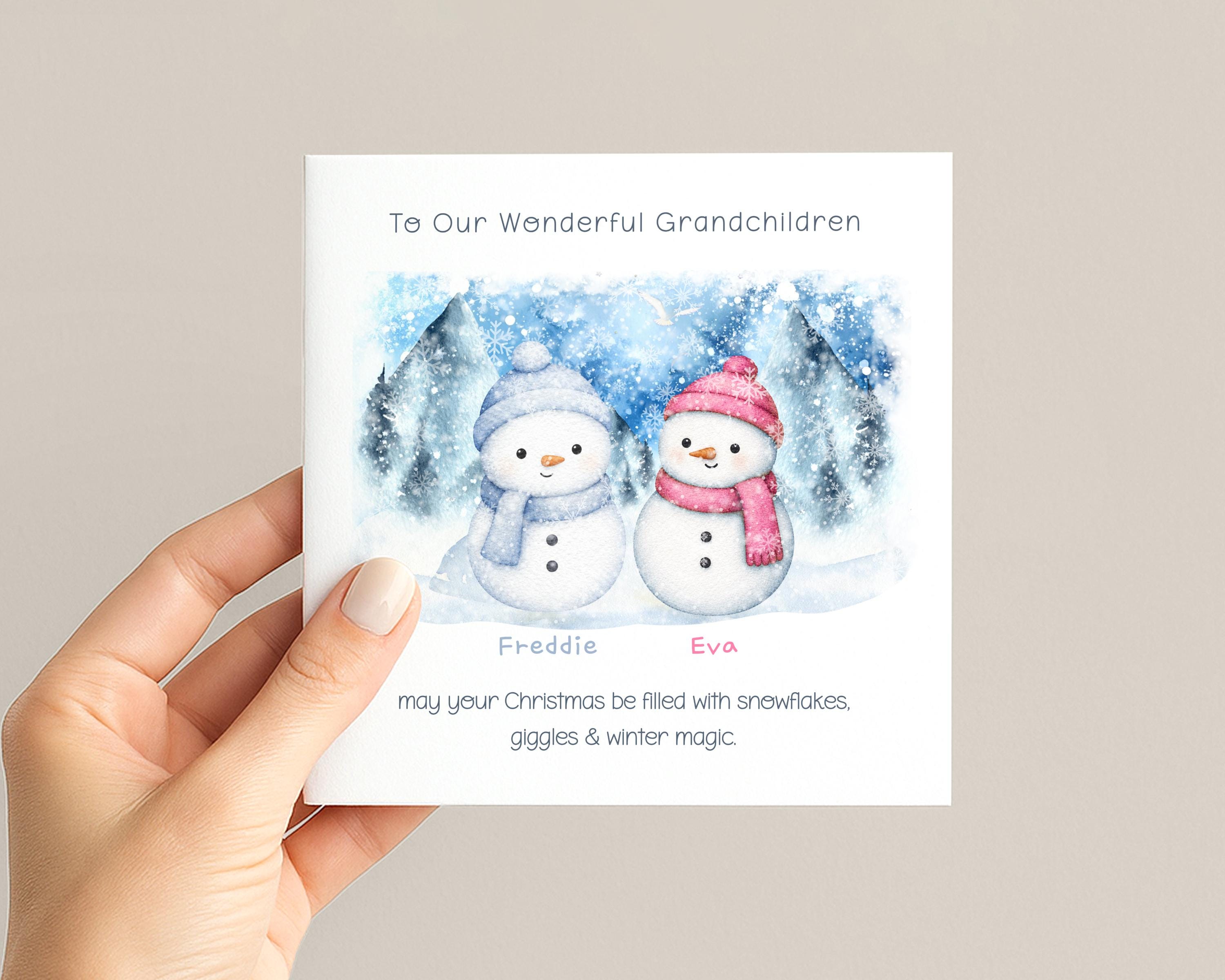 Custom snowman colours personalised grandchildren Christmas card