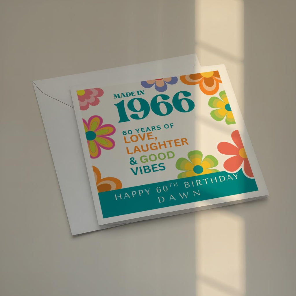 Personalised 60th Birthday Card, 1966 Retro Floral Design with Custom Name