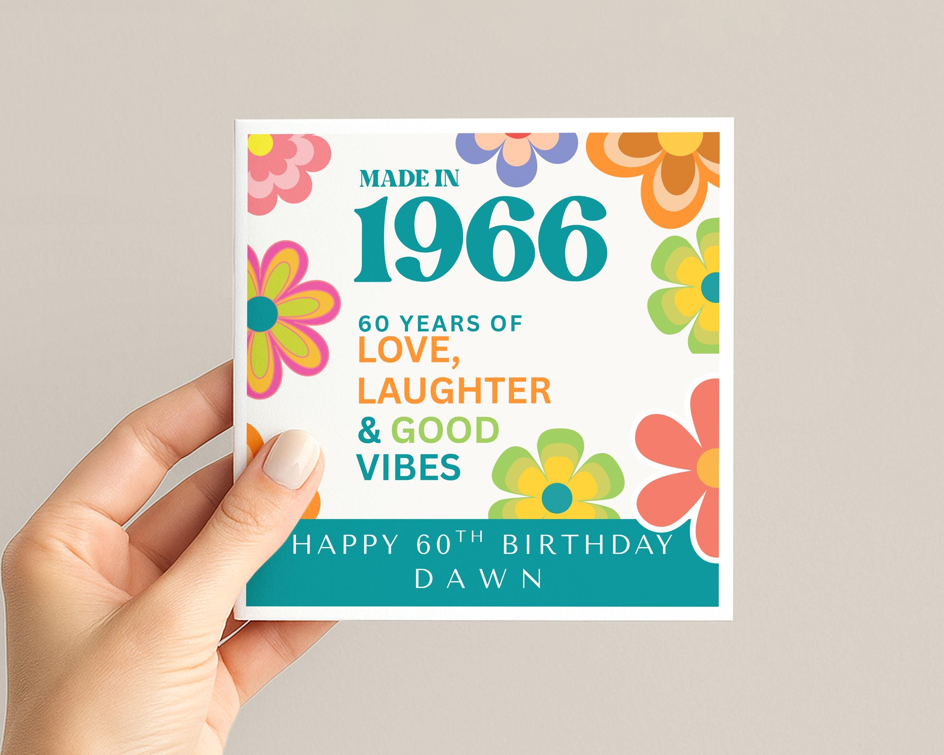 Personalised 60th Birthday Card, 1966 Retro Floral Design with Custom Name