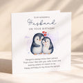 Birthday Card for Husband, Penguin Couple Design with Printed Verse for Your Favourite Person