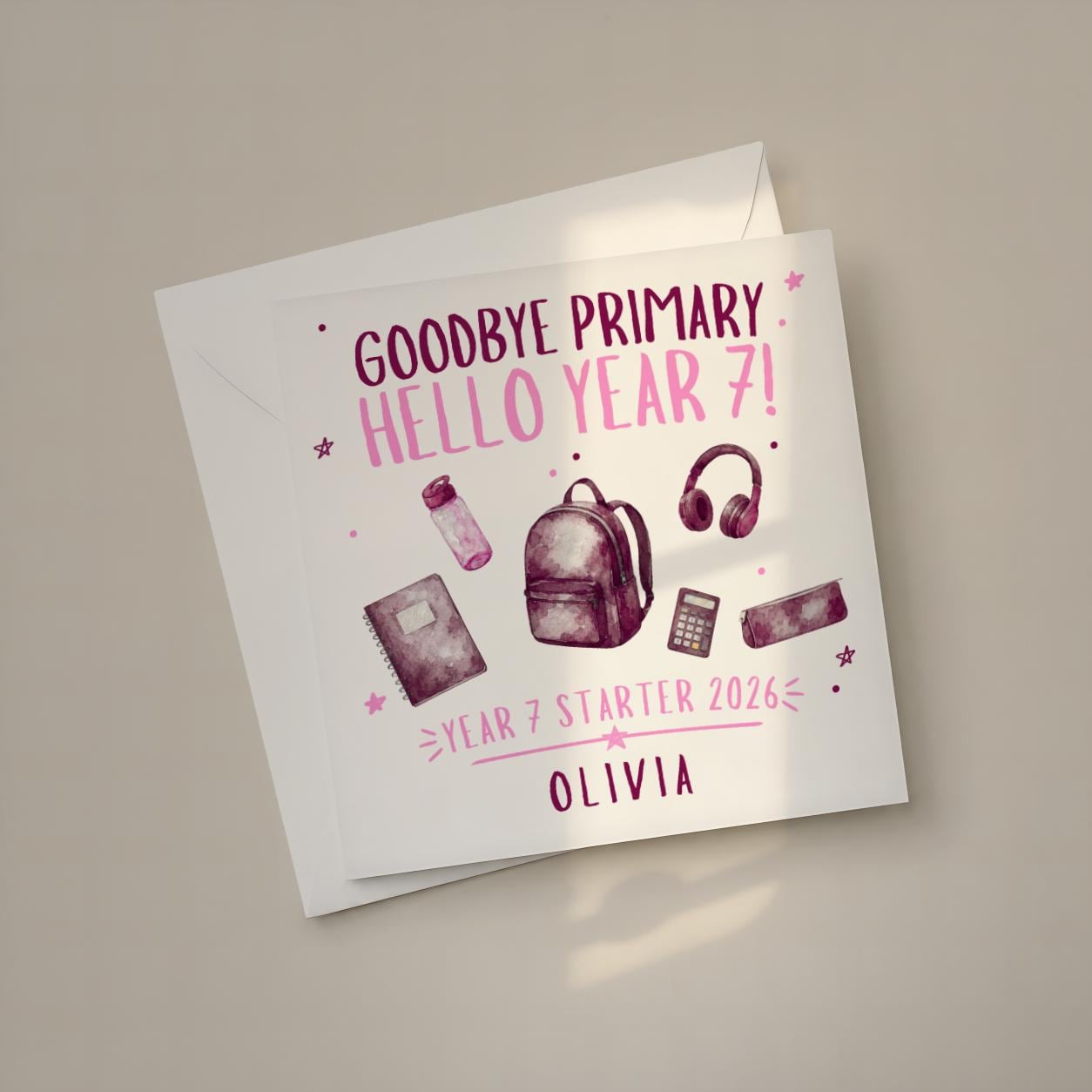 Goodbye Primary Hello Year 7 personalised school card