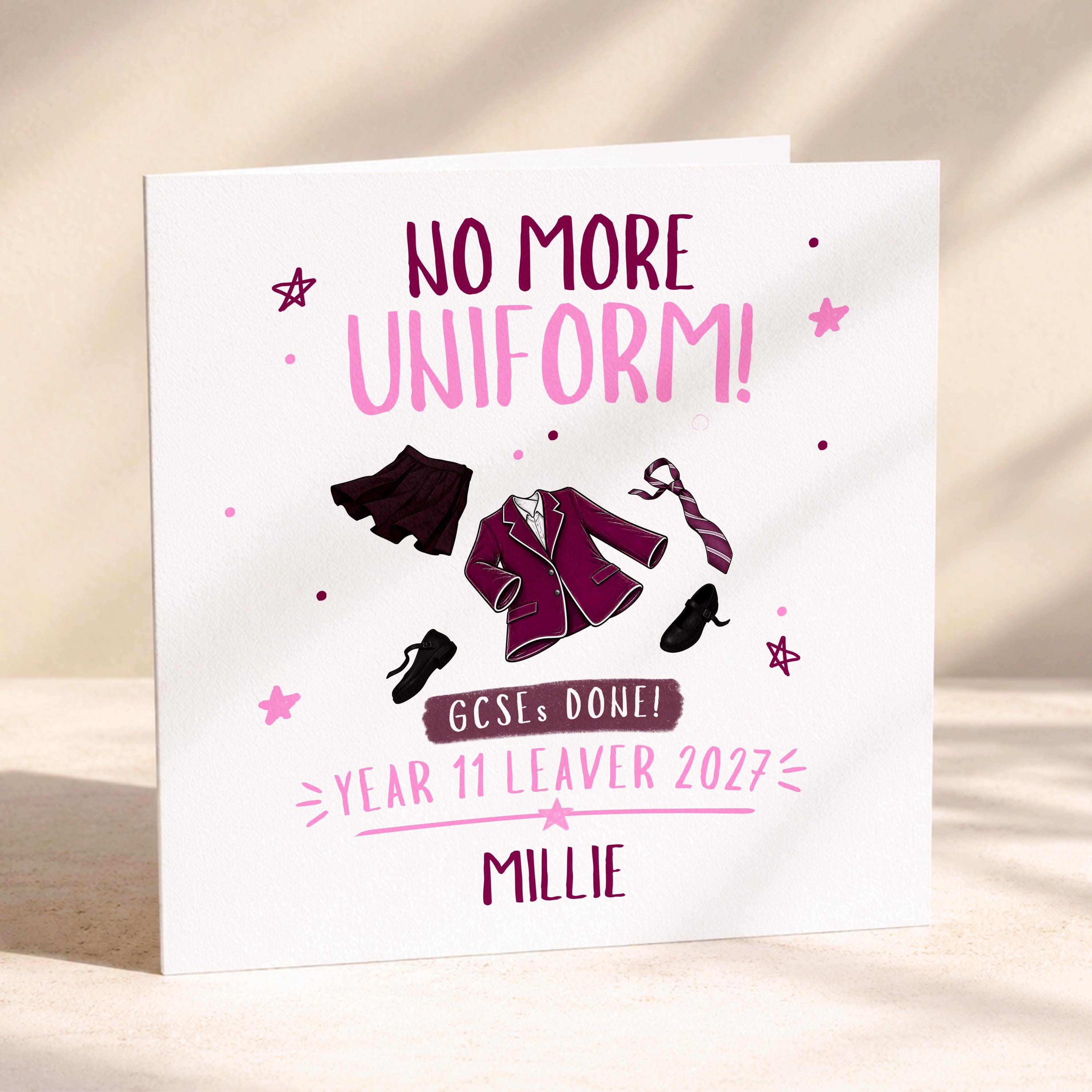 Pink School Leaver Card Personalised Year 11 GCSE 2027 For Girl