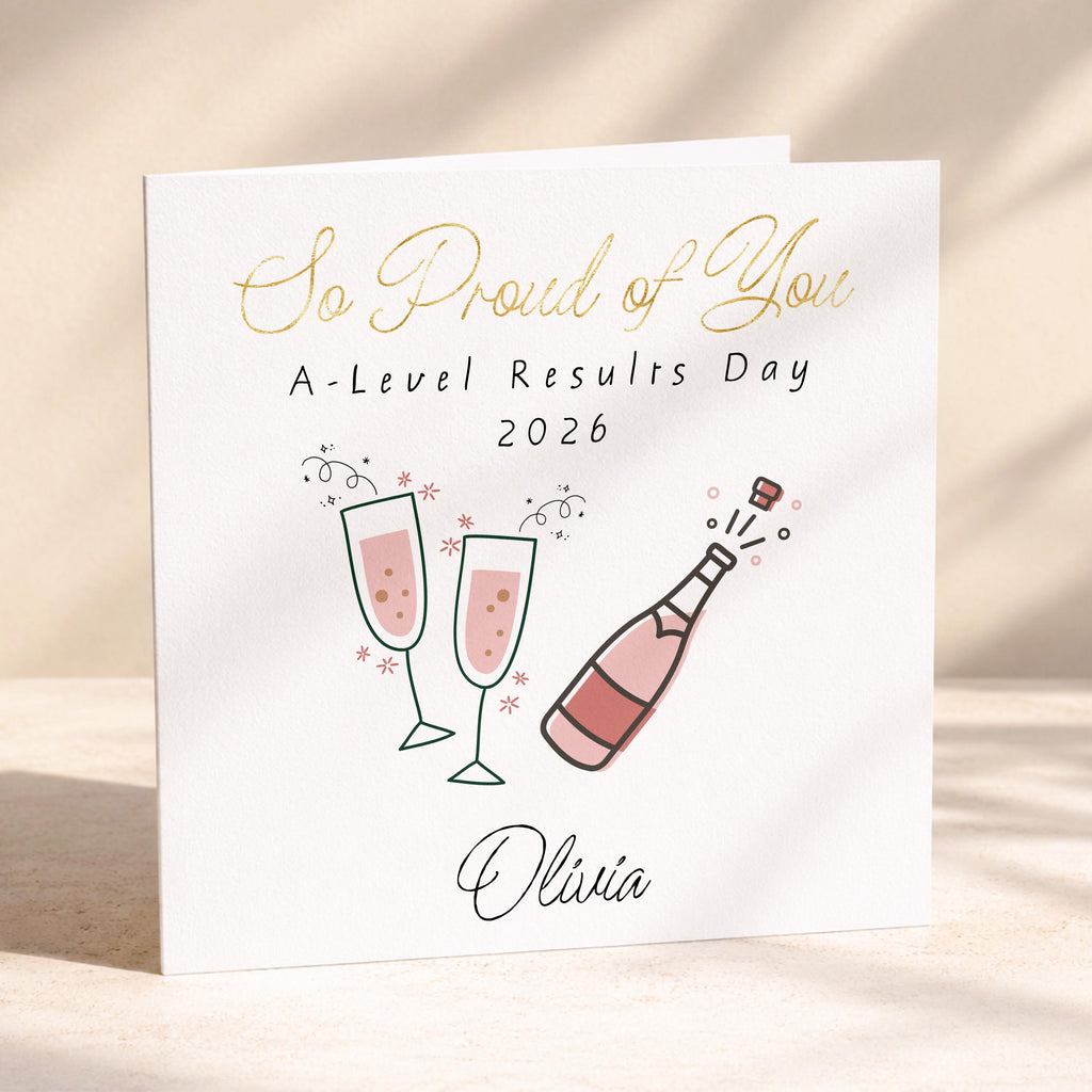 Personalised Blue A Level Results Card 2026 With Gold Foil