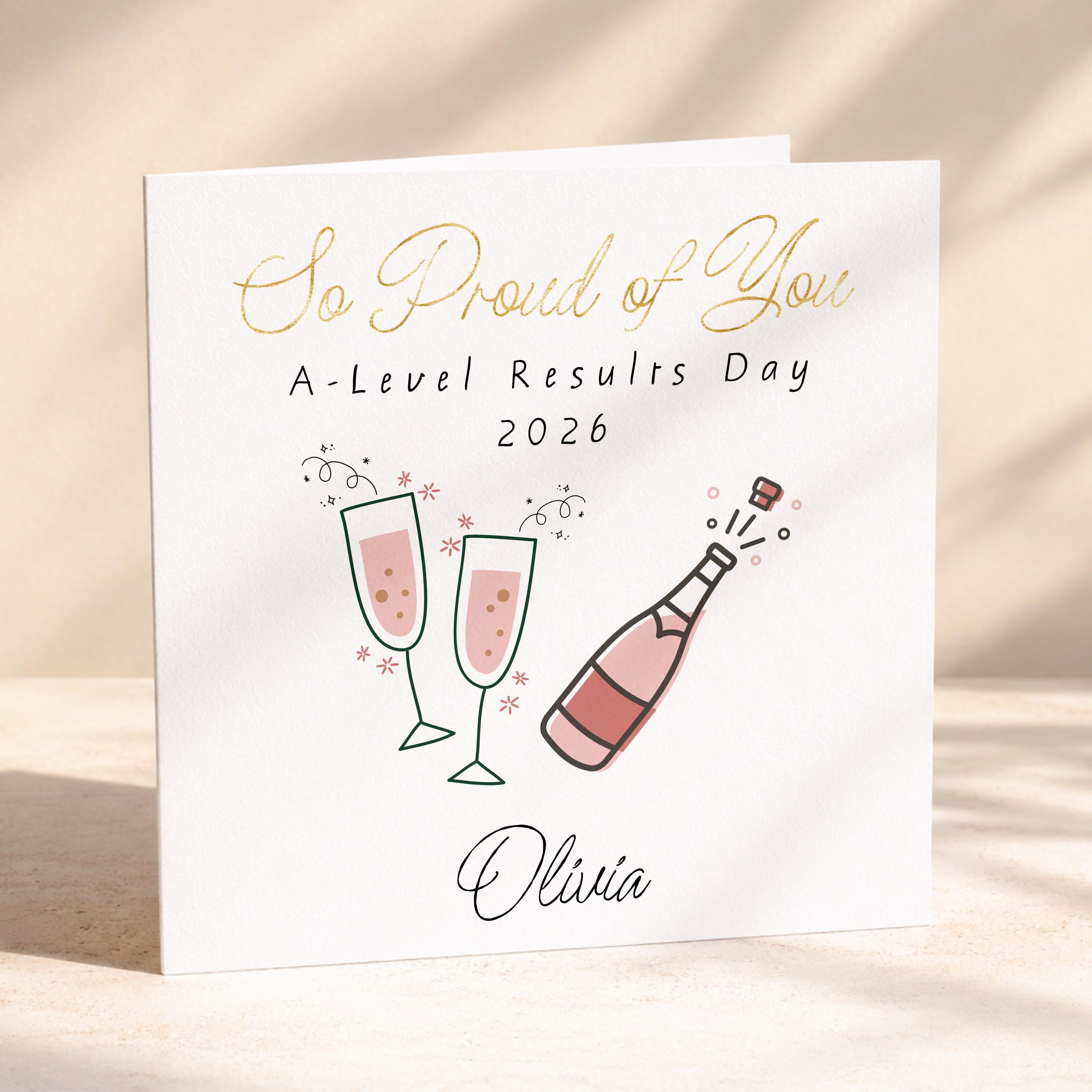 Personalised Blue A Level Results Card 2026 With Gold Foil