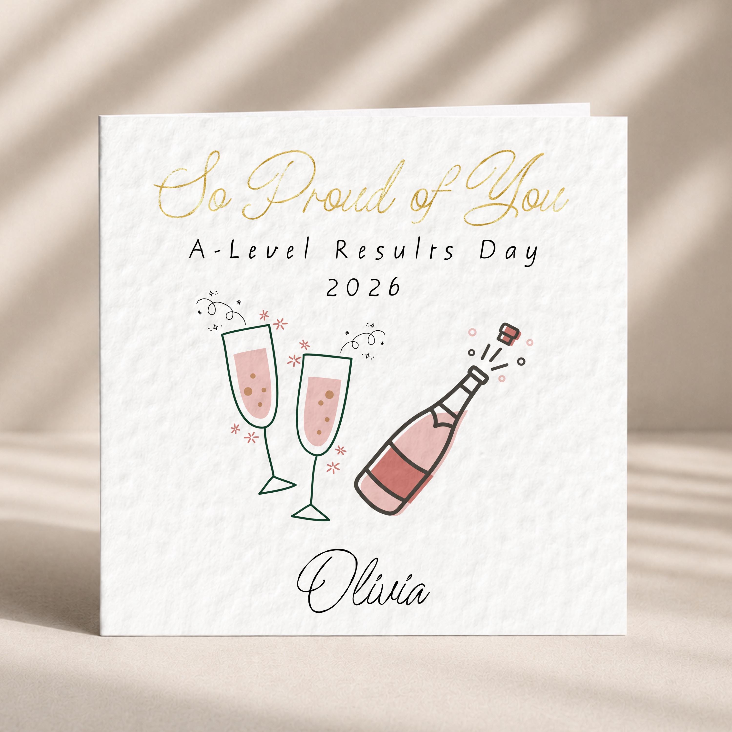 Personalised A Level Results Card With Name And So Proud Of You Wording