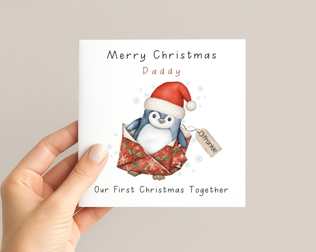 Watercolour penguin Christmas card for a new Mummy or Daddy