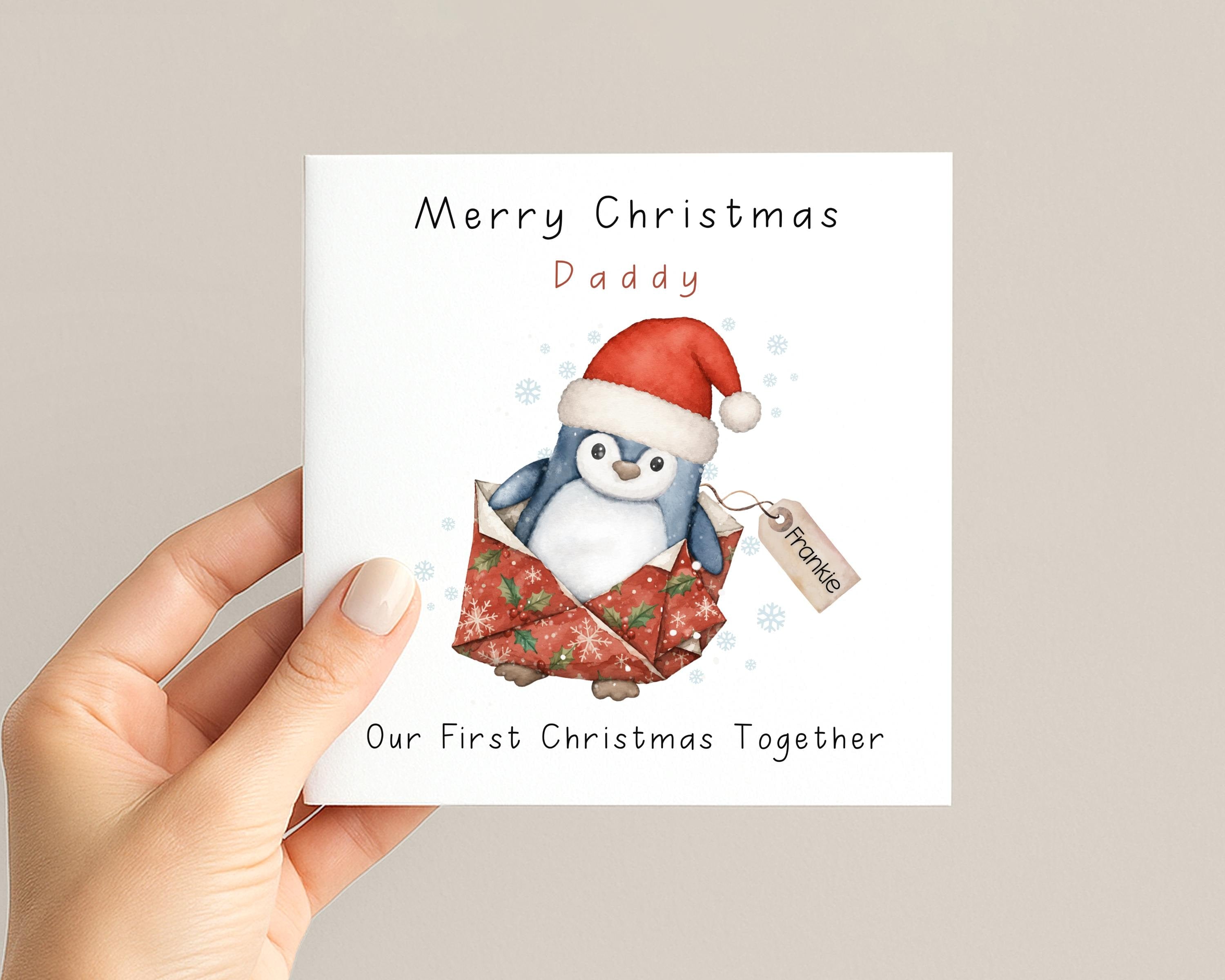 Watercolour penguin Christmas card for a new Mummy or Daddy