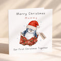 Penguin first Christmas card with our first Christmas together wording