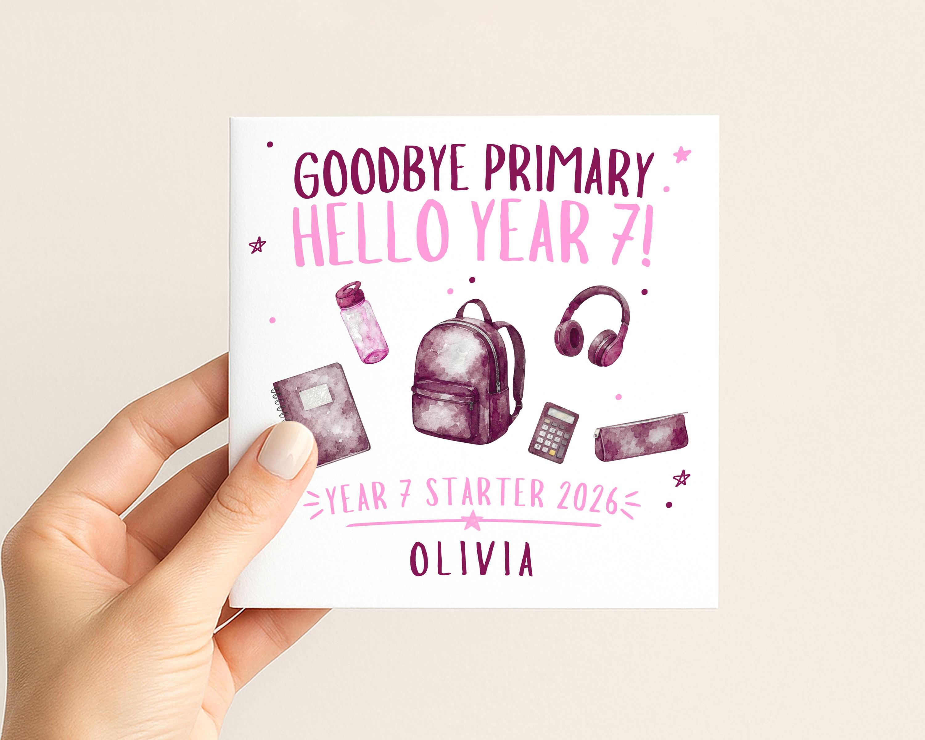 Personalised secondary school card with optional inside message
